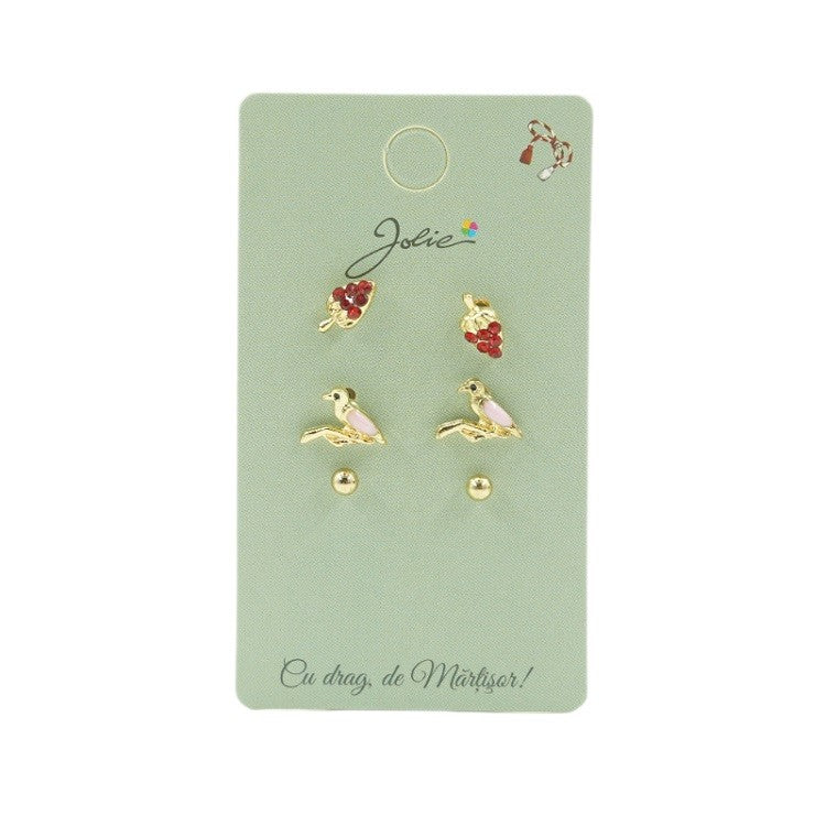 Set 3 Perechi Cercei Capsuna, Pasare, Bilute - vivimall.ro