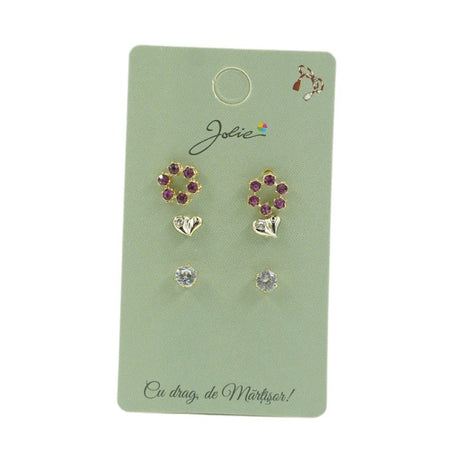 Set 3 Perechi Cercei Cerc, Inima, Piatra - vivimall.ro