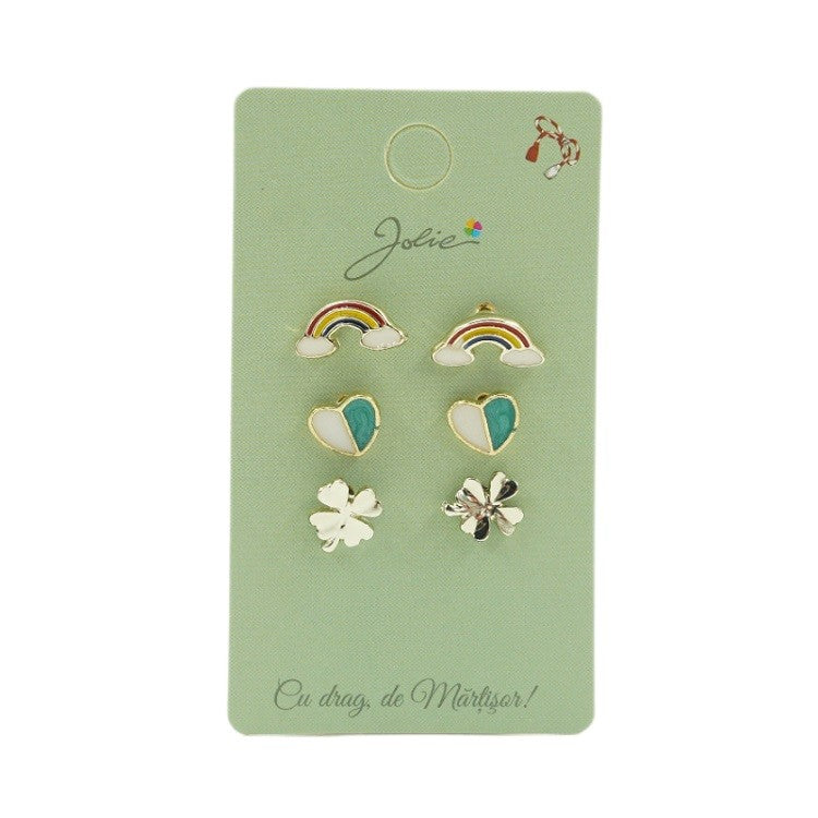 Set 3 Perechi Cercei Curcubeu, Inima, Trifoi - vivimall.ro