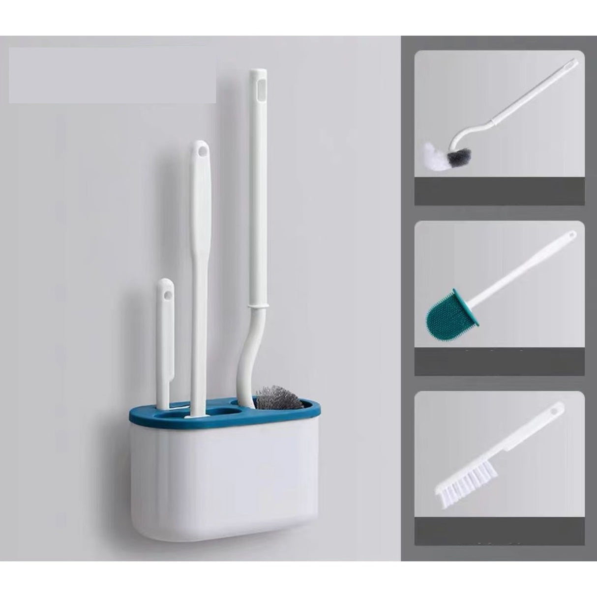Set 3 Perii Pentru Toaletă, Din Silicon, Perie Zimțată, Cap Flexibil, Suport Adeziv, Pentru Montarea Pe Perete, 39 x 19 x 9,8 cm - vivimall.ro