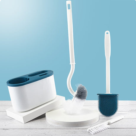 Set 3 Perii Pentru Toaletă, Din Silicon, Perie Zimțată, Cap Flexibil, Suport Adeziv, Pentru Montarea Pe Perete, 39 x 19 x 9,8 cm - vivimall.ro
