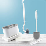 Set 3 Perii Pentru Toaletă, Din Silicon, Perie Zimțată, Cap Flexibil, Suport Adeziv, Pentru Montarea Pe Perete, 39 x 19 x 9,8 cm - vivimall.ro