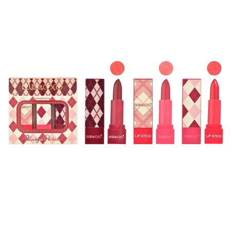 Set 3 Rujuri de Buze, Kevin&Coco, Vintage Design,Textura Cremoasa si Pigmentata,Formula Hidratanta si Rezistenta, Multicolor - vivimall.ro