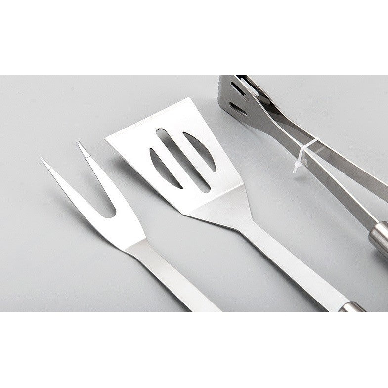 Set 3 Ustensile Pentru Gratar, Din Otel Inoxidabil, Geanta Oxford, Argintiu - vivimall.ro