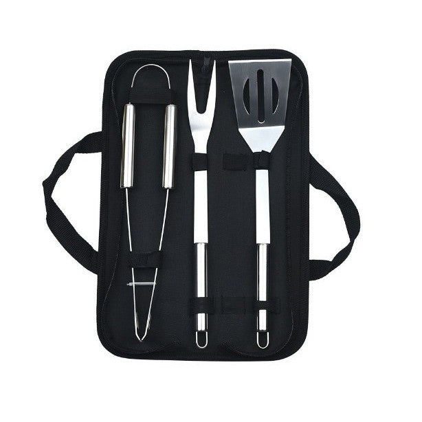 Set 3 Ustensile pentru Gratar, Vivimall, din Otel Inoxidabil, Geanta Oxford, Argintiu - vivimall.ro