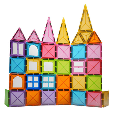 Set 32 Piese Magnetice de Constructie, Vivimall, Piese 5.5 cm, Magnetic Tiles, Forme Geometrice, 3 Ani, ABS, Magnet, 20.5 x 14.5 x 12 cm, Multicolor - vivimall.ro