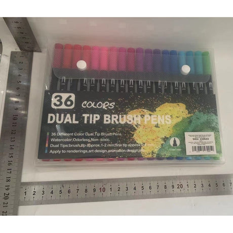 Set 36 Carioci, Vivimall, pe Baza de Apa, 2 Tipuri de Varf, 1-2 mm, 0.4 mm, Corp Carioca Negru, din Plastic, Multicolor - vivimall.ro