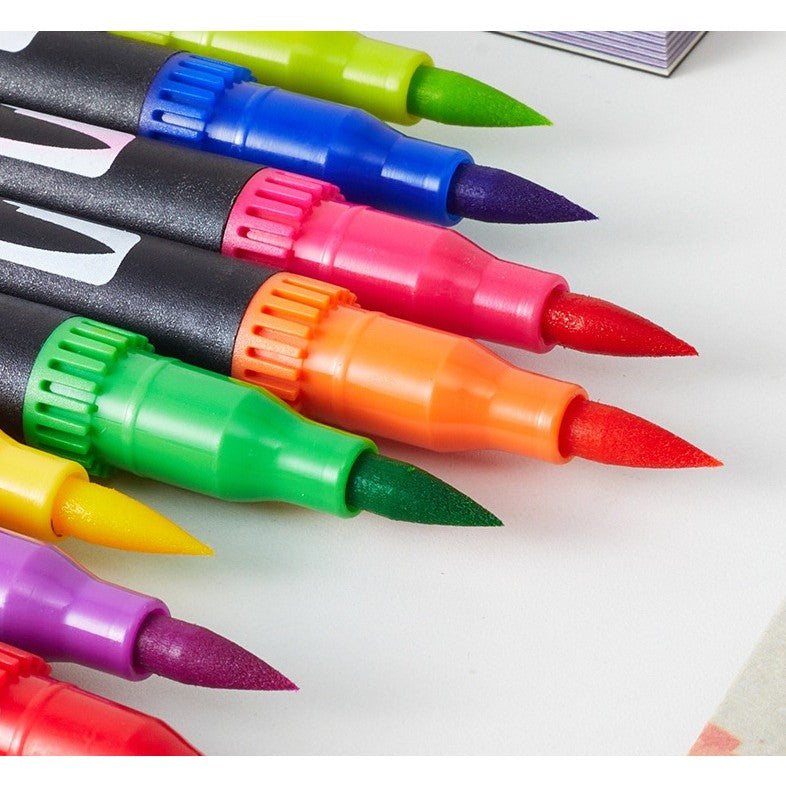 Set 36 Carioci, Vivimall, pe Baza de Apa, 2 Tipuri de Varf, 1-2 mm, 0.4 mm, Corp Carioca Negru, din Plastic, Multicolor - vivimall.ro