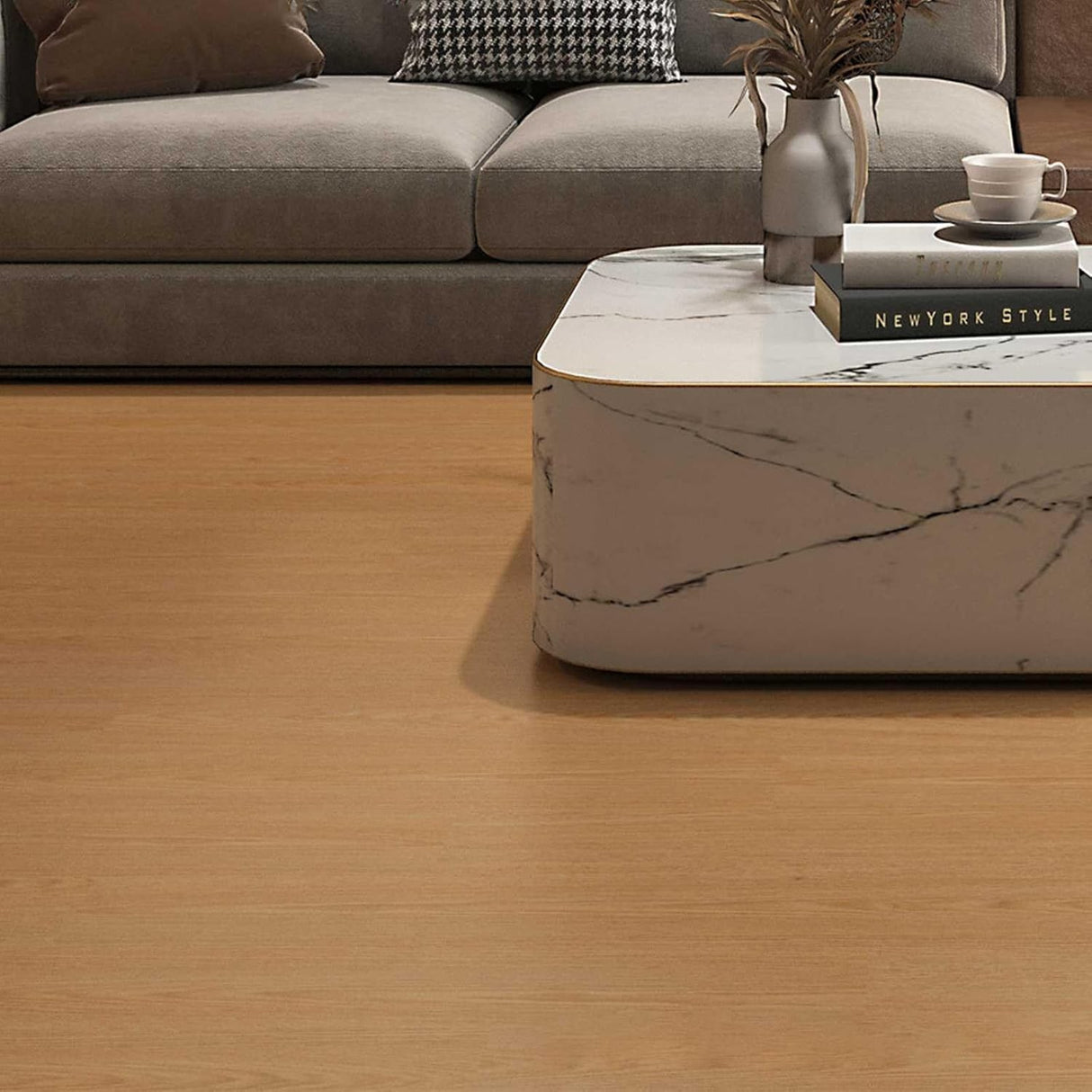 Set 36 Placi Autoadezive pentru Pardoseala, Flippy, din PVC, Impermeabil, Ignifug, Usor de Curatat, Dimensiune Placa 91.44 x 15.24 cm, Grosime 1.5 mm, Acoperire 5 m2, Model 13, Crem - vivimall.ro