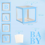 Set 4 Cutii pentru Baloane, Vivimall, Model Scris Baby, Tematica Iubire, Cuburi Decorative din Plastic, Accesorii pentru Petrecere, 30 x30 cm, Transparente Contur Albastru - vivimall.ro