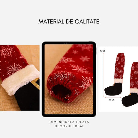Set 4 decoratiuni tip soseta pentru scaune Vivimall, tematica Craciun, material textil/poliester, 15 x 43 cm, rosu - vivimall.ro