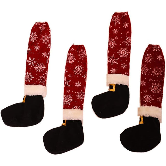 Set 4 decoratiuni tip soseta pentru scaune Vivimall, tematica Craciun, material textil/poliester, 15 x 43 cm, rosu - vivimall.ro