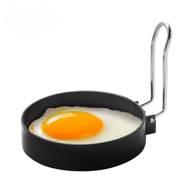 Set 4 Forme Rotunde Pentru Ou Din Otel, Strat Antiaderent, Diametru 7.5 Cm, Cu Maner Din Abs, Negru - vivimall.ro