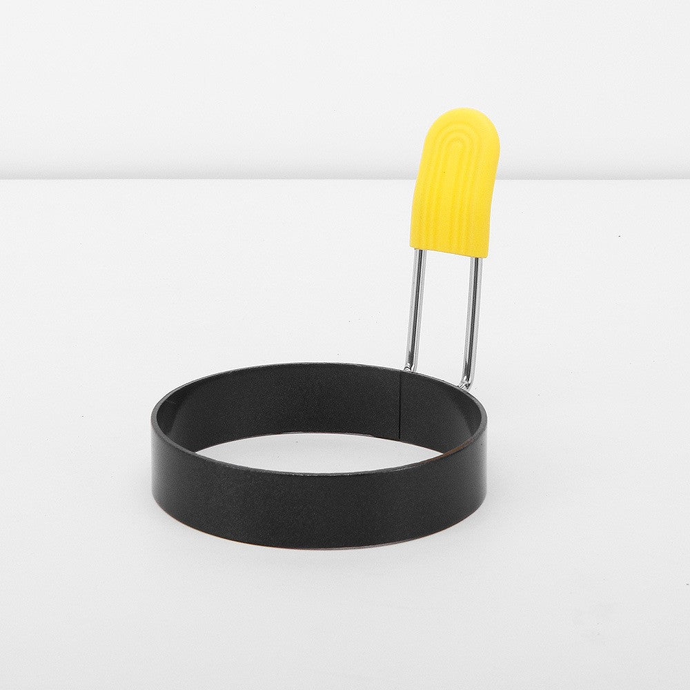 Set 4 Forme Rotunde Pentru Ou Din Otel, Strat Antiaderent, Diametru 7.5 Cm, Cu Maner Din Abs, Negru - vivimall.ro