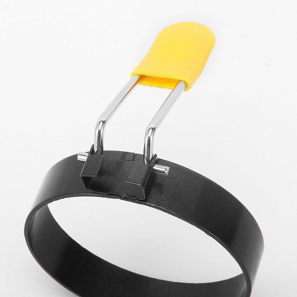 Set 4 Forme Rotunde Pentru Ou Din Otel, Strat Antiaderent, Diametru 7.5 Cm, Cu Maner Din Abs, Negru - vivimall.ro