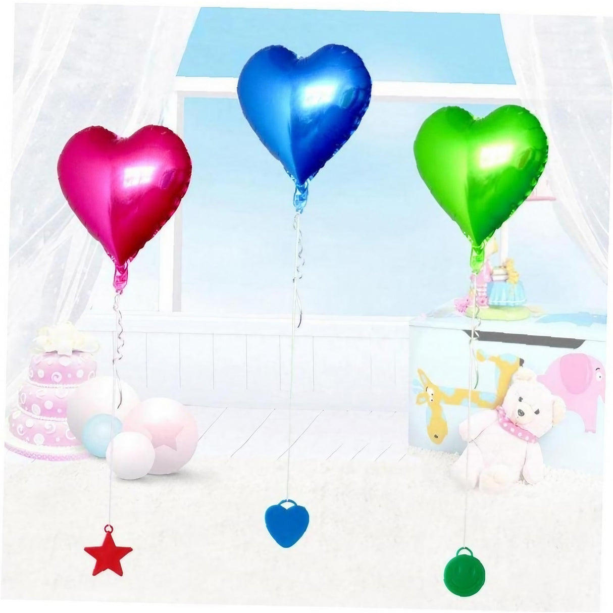 Set 4 Greutati pentru Baloanele cu Heliu, Vivimall, 60 grame, 15 grame fiecare, Plastic, Forma Inima, Multicolor - vivimall.ro
