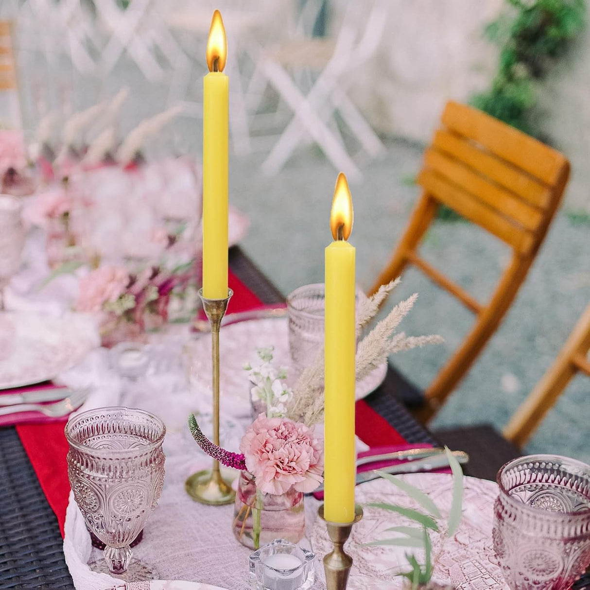 Set 4 Lumanari, Vivimall, pentru Suport de Masa, Fara Miros si Fum, din Parafina, 2.2 x 25 cm, Galben - vivimall.ro