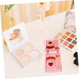 Set 4 Mini Pensule de Machiaj, Flippy, Portabile, in Carcasa cu Oglinda, din Par Sintetic Moale, Roz, Model cu Inima, 12x7x2.5 cm