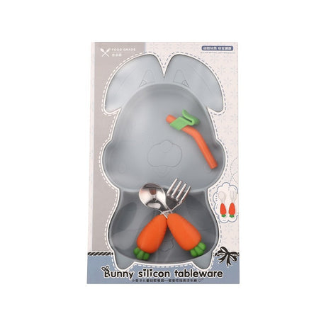 Set 4 Piese Diversificare Bebelusi, Vivimall, din Silicon, Model Iepure si Morcovii, 29 x 18 x 1.5 cm, Fara BPA, Multicolor - vivimall.ro