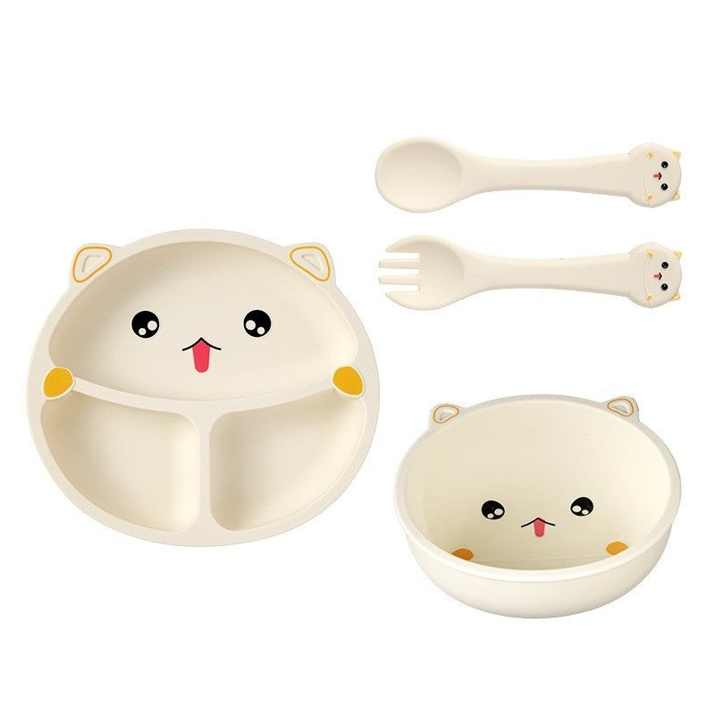 Set 4 Piese Hranire Bebelusi si Copii, Vivimall, din Silicon, fara BPA, de la 12 Luni, Model Pisicuta, 28 x 26 x 2 cm, Bej - vivimall.ro