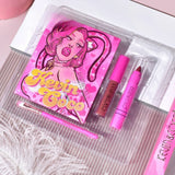 Set 4 Produse de Machiaj, KEVIN &amp; COCO, Pink Loving-heart Leopard Girl, 18 culori, 20.5 x 18.2 x 2.2 cm
