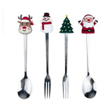 Set 4 Tacamuri, Cu Figurine De Craciun, Din Otel Inoxidabil, 2 Furculite, 2 Linguri, Cutie Festiva, 13.5 Cm - vivimall.ro