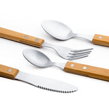 Set 4 Tacamuri Pentru Masa Otel 304, Lingura, Lingurita Desert, Cutit, Furculita, Maner Din Lemn De Fag, 20 X 4 X 2 Cm, Gri - vivimall.ro