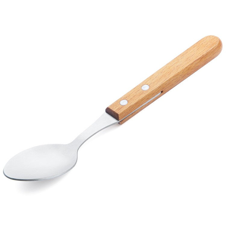Set 4 Tacamuri Pentru Masa Otel 304, Lingura, Lingurita Desert, Cutit, Furculita, Maner Din Lemn De Fag, 20 X 4 X 2 Cm, Gri - vivimall.ro