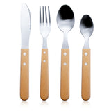 Set 4 tacamuri pentru masa Vivimall, otel 304, lingura, lingurita desert, cutit, furculita, maner din lemn de fag, 20 x 4 x 2 cm, gri - vivimall.ro