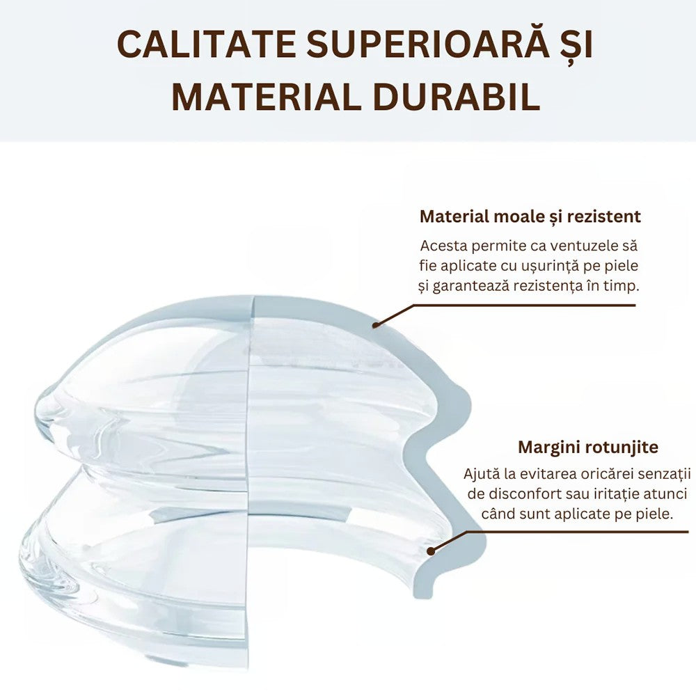 Set 4 Ventuze de Cupping, Vivimall, Pentru Masaj Anticeluluitic, din Silicon, Alb Transparent - vivimall.ro