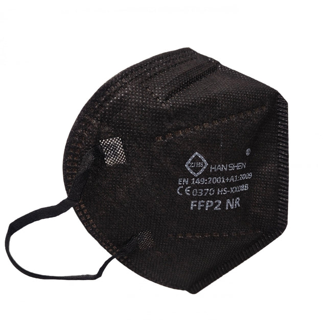 Set 40 bucati Masca de protectie faciala, Flippy, de unica folosinta pentru adulti, FFP2, KN95 CE 0370, 5 straturi, nesterila, ambalaj individual, Negru - vivimall.ro