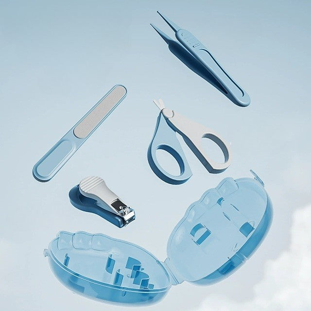 Set 4in1 de Ingrijire Unghii pentru Bebelusi, Vivimall, Cutie de Depozitare Dinozaur Transparent, 0-6 Ani, 11.5 x 9 x 3 cm, Albastru - vivimall.ro