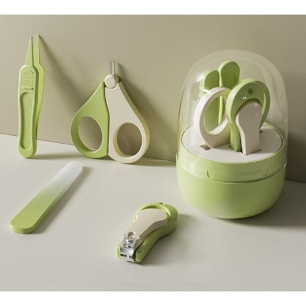 Set 4in1 de Ingrijire Unghii pentru Bebelusi, Vivimall, Cutie de Depozitare Tip Borcan, 0-6 Ani, 10 x 7 x 6 cm, Verde - vivimall.ro