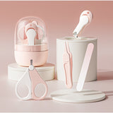 Set 4in1 de Ingrijire Unghii pentru Bebelusi, Vivimall, Cutie de Depozitare Tip Borcan, 0-6 Ani, 10 x 7 x 6 cm, Roz - vivimall.ro