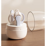 Set 4in1 de Ingrijire Unghii pentru Bebelusi, Vivimall, Cutie de Depozitare Tip Borcan, 0-6 Ani, 10 x 7 x 6 cm, Alb/Gri - vivimall.ro