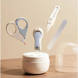 Set 4in1 de Ingrijire Unghii pentru Bebelusi, Vivimall, Cutie de Depozitare Tip Borcan, 0-6 Ani, 10 x 7 x 6 cm, Alb/Gri - vivimall.ro