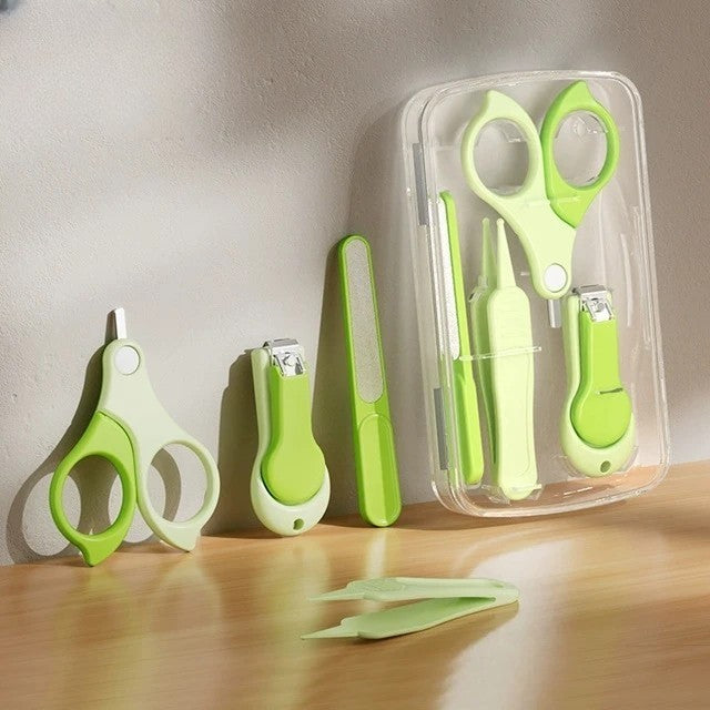 Set 4in1 de Ingrijire Unghii pentru Bebelusi, Vivimall, Cutie de Depozitare Transparenta, 0-6 Ani, 13.6x8x2 cm, Verde - vivimall.ro