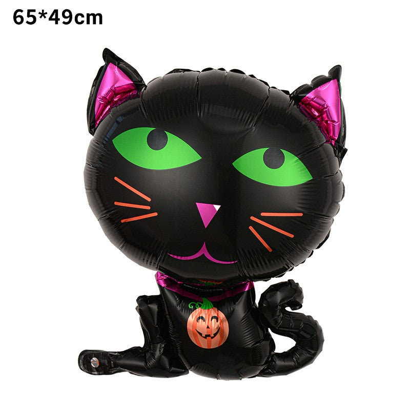 Set 5 Baloane din Folie Metalizata, Vivimall, Figurine, Tema Halloween, Pai Inclus, Ambalaj Individual, Umflare cu Aer sau Heliu, Figurina Pisica 65x49 cm, Stelute si Cerculete 45 cm, Negru - vivimall.ro