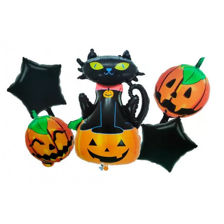 Комплект от 5 Хелоуински балона с тиква и котка | HalloweenJoy