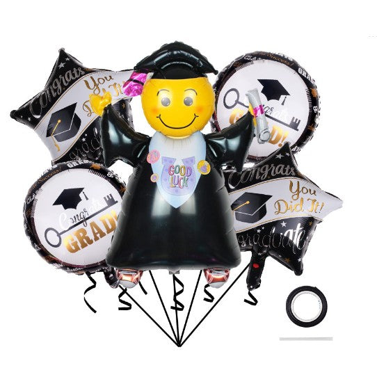 Set 5 Baloane Figurina Absolventa Alb Negru | GradStar
