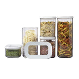 Set 5 Cutii de Depozitare Alimente, Vivimall, Capac Alb, din ABS+Silicon, 23 x 15 x 27 cm, Transparent - vivimall.ro