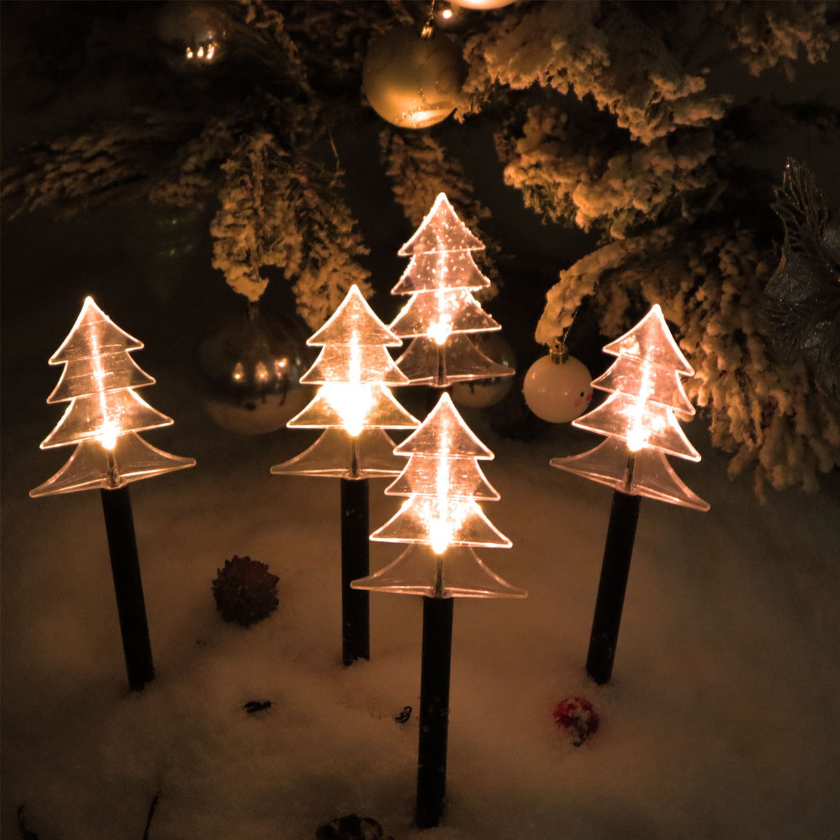 Set 5 Lampi Solare Led De Exterior Tip Brad Pentru Gradina 37 Cm