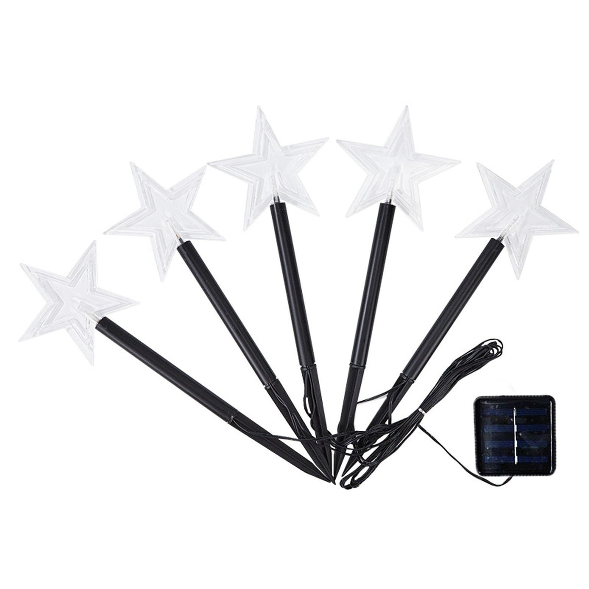 Set 5 Lampi solare LED de exterior Tip Stea pentru gradina Vivimall, 35.5 cm, Alb Cald - vivimall.ro
