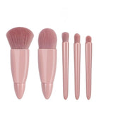 Set 5 Mini Pensule de Machiaj, Vivimall, Portabile, in Carcasa cu Oglinda, din Par Sintetic Moale, Roz Pastel, 12x7x2.5 cm - vivimall.ro