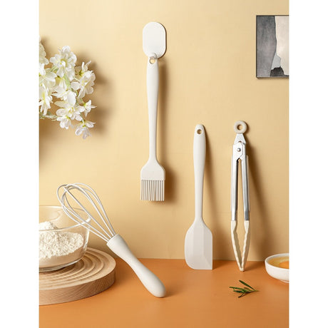 Set 5 Ustensile de Bucatarie, Vivimall, din Silicon+Inox, Termorezistente, Antiaderente, 28 x 26 x 2 cm, Alb Maro - vivimall.ro