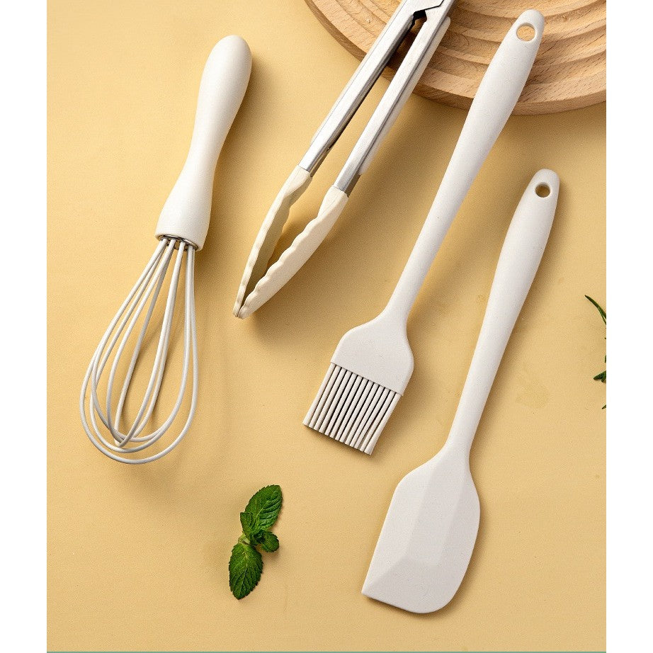 Set 5 Ustensile De Bucatarie, Din Silicon+Inox, Termorezistente, Antiaderente, 28 X 26 X 2 Cm, Alb Ivory - vivimall.ro
