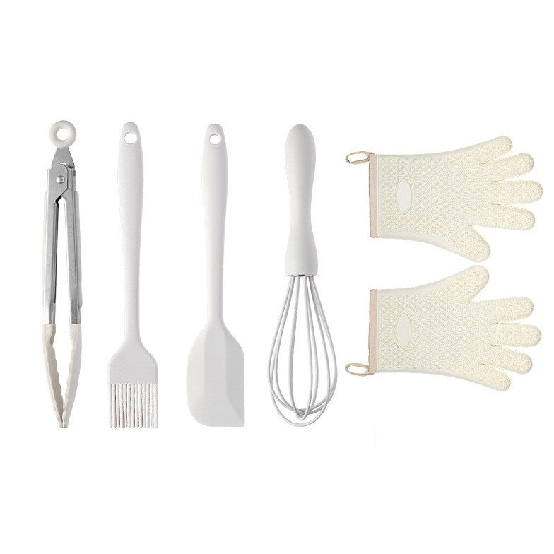 Set 5 Ustensile De Bucatarie, Din Silicon+Inox, Termorezistente, Antiaderente, 28 X 26 X 2 Cm, Alb Ivory - vivimall.ro