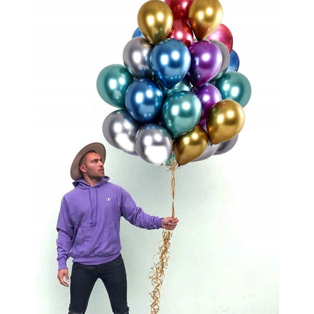 Set 50 Baloane din Latex Chrome, Vivimall, Model Party, 23 cm, Multicolor, 2.2 g - vivimall.ro