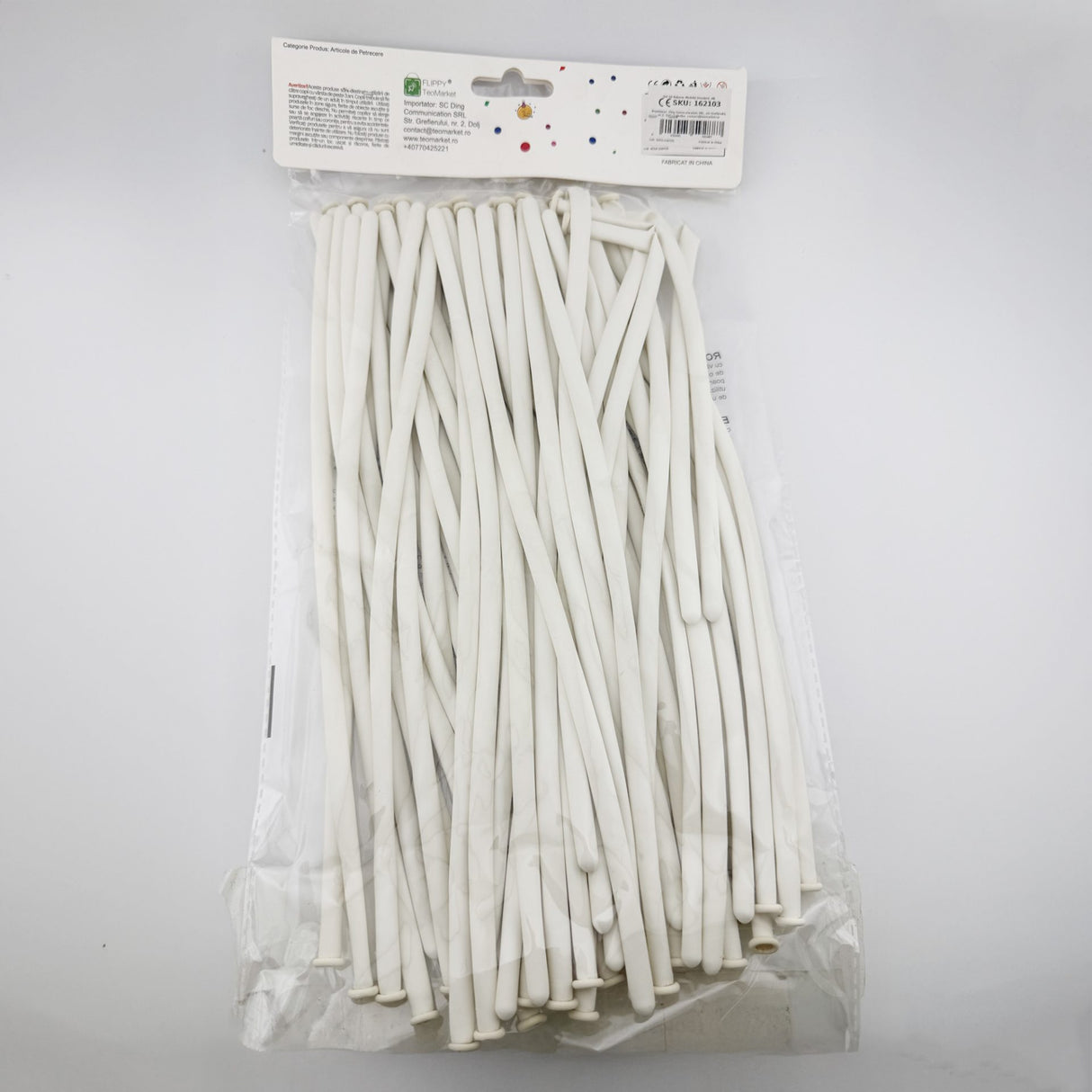 Baloane de Modelaj, Flippy, Set 50 bucati, Model Standard, din Latex, 30 x 1.5 cm, 1.8 g per unitate, pana la 150 cm, Alb - vivimall.ro
