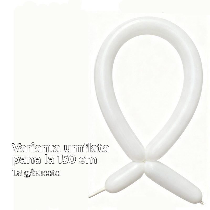 Baloane de Modelaj, Flippy, Set 50 bucati, Model Standard, din Latex, 30 x 1.5 cm, 1.8 g per unitate, pana la 150 cm, Alb - vivimall.ro